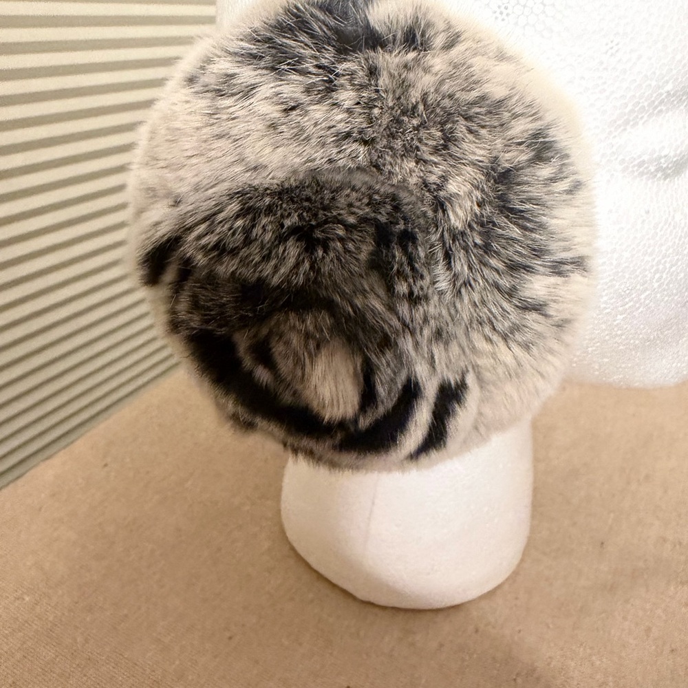 Real 100% Rabbit fur black & gray Earmuffs - Picture 4 of 5
